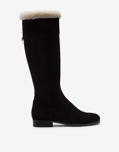 Shop Dolce & Gabbana Split-grain Leather Boots With Shearling In Black
