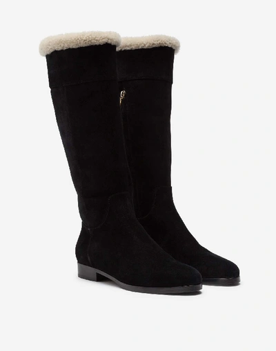 Shop Dolce & Gabbana Split-grain Leather Boots With Shearling In Black