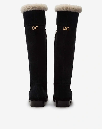 Shop Dolce & Gabbana Split-grain Leather Boots With Shearling In Black