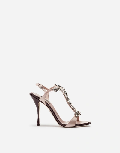 Shop Dolce & Gabbana Sandals And Wedges - Satin And Patent Leather Sandals With Bejeweled Detail In Pink