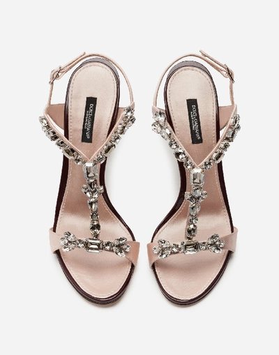 Shop Dolce & Gabbana Sandals And Wedges - Satin And Patent Leather Sandals With Bejeweled Detail In Pink