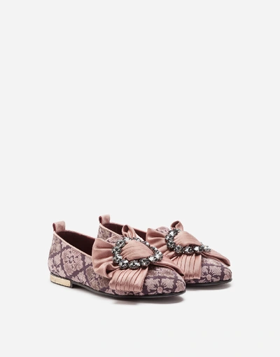Shop Dolce & Gabbana Velvet Jacquard Slipper With Bejeweled Bow In Pink
