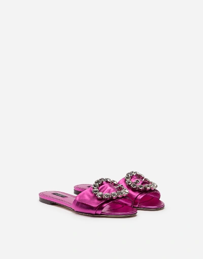 Shop Dolce & Gabbana Mordore Nappa Sliders With Bejeweled Buckle In Fuchsia