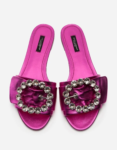Shop Dolce & Gabbana Mordore Nappa Sliders With Bejeweled Buckle In Fuchsia