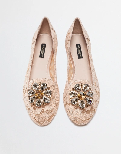 Dolce & Gabbana Slipper In Taormina Lace With Crystals In Blush | ModeSens