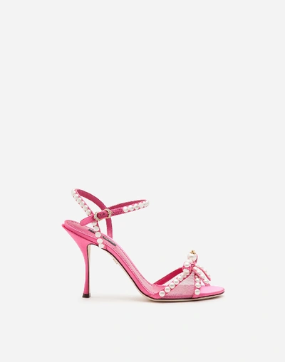 Shop Dolce & Gabbana Satin Sandals With Pearl Application