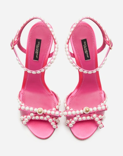 Shop Dolce & Gabbana Satin Sandals With Pearl Application