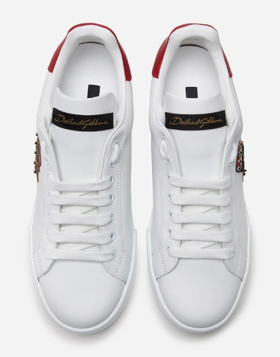 Shop Dolce & Gabbana Calfskin Portofino Sneakers With Patches Of The Designers