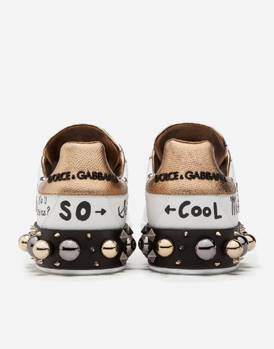 Shop Dolce & Gabbana Printed Calfskin Portofino Sneakers With Patch And Embroidery