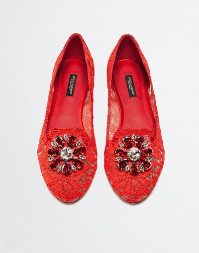 Shop Dolce & Gabbana Slipper In Taormina Lace With Crystals In Red