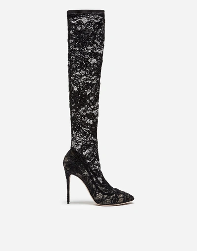 Shop Dolce & Gabbana Boot In Stretch Lace And Gros Grain