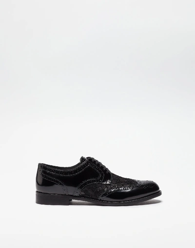 Shop Dolce & Gabbana Dolce&gabbana Flats And Lace Ups - Leather Derby Shoe With Lace Detail In Black