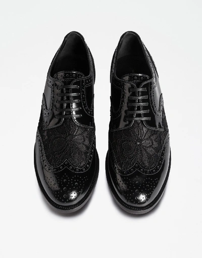 Shop Dolce & Gabbana Dolce&gabbana Flats And Lace Ups - Leather Derby Shoe With Lace Detail In Black