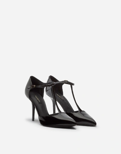 Shop Dolce & Gabbana Bellucci T-strap Shoes In Shiny Calfskin In Black