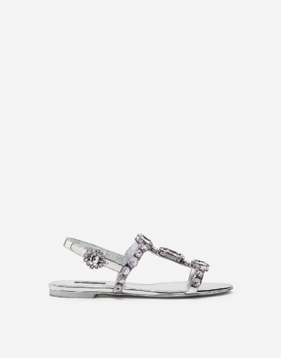 Shop Dolce & Gabbana Mirrored Calfskin Sandals With Embroidery In Silver