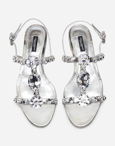 Shop Dolce & Gabbana Mirrored Calfskin Sandals With Embroidery In Silver