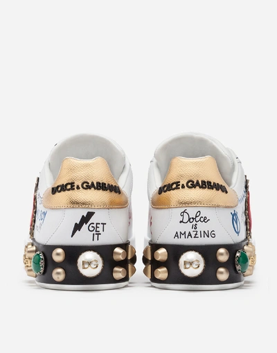 Dolce & Gabbana Printed Calfskin Nappa Portofino Sneakers With Patch And  Embroidery In White | ModeSens