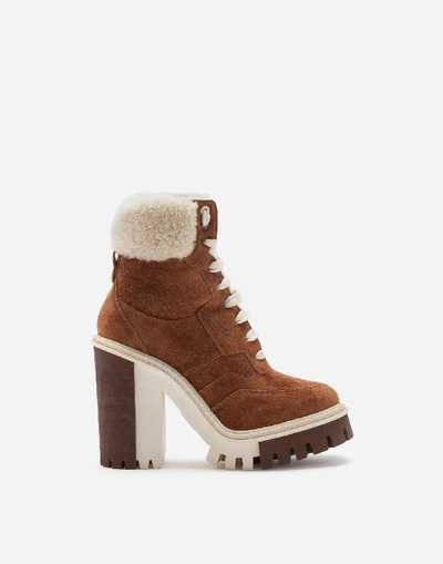 Shop Dolce & Gabbana Split-grain Leather Trekking Boots With Shearling