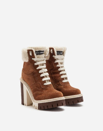 Shop Dolce & Gabbana Split-grain Leather Trekking Boots With Shearling