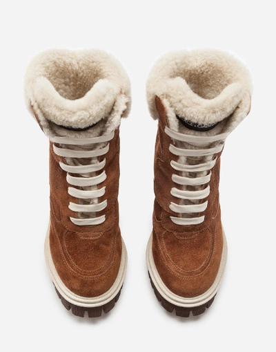 Shop Dolce & Gabbana Split-grain Leather Trekking Boots With Shearling