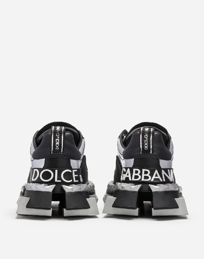 Shop Dolce & Gabbana Mixed-material Super Queen Sneakers In Silver/black