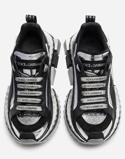 Shop Dolce & Gabbana Mixed-material Super Queen Sneakers In Silver/black