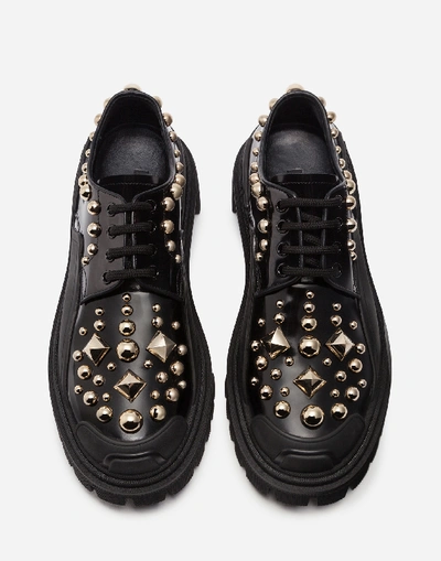 Shop Dolce & Gabbana Polished Calfskin Trekking Derby With Stud Embroidery