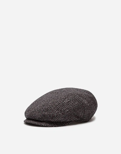 Shop Dolce & Gabbana Flat Cap In Cotton And Stretch Wool In Multicolor