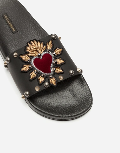 Shop Dolce & Gabbana Slippers In Rubber And Calfskin With Heart Patches
