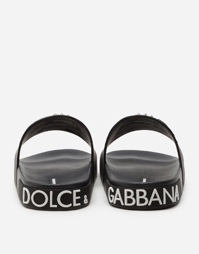 Shop Dolce & Gabbana Rubber Beachwear Sliders With Stylist Patches In Black