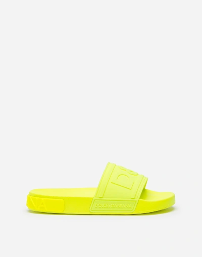 Shop Dolce & Gabbana Rubber Beachwear Sliders With D&g Logo In Yellow