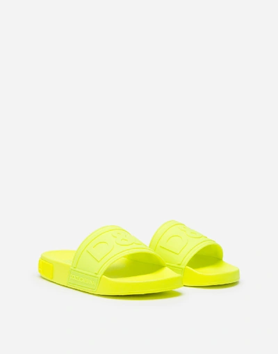 Shop Dolce & Gabbana Rubber Beachwear Sliders With D&g Logo In Yellow