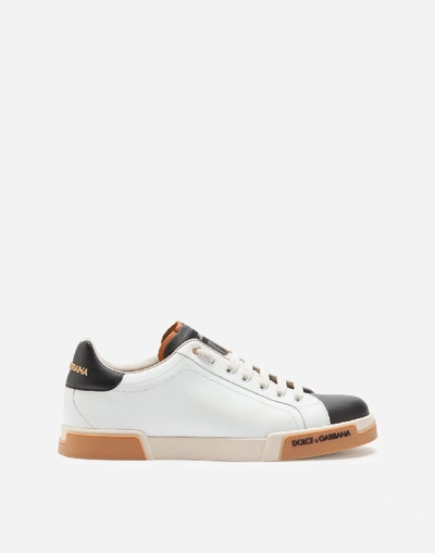 Shop Dolce & Gabbana Calfskin Nappa Portofino Sneakers In White/black