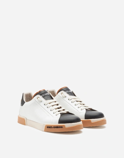 Shop Dolce & Gabbana Calfskin Nappa Portofino Sneakers In White/black