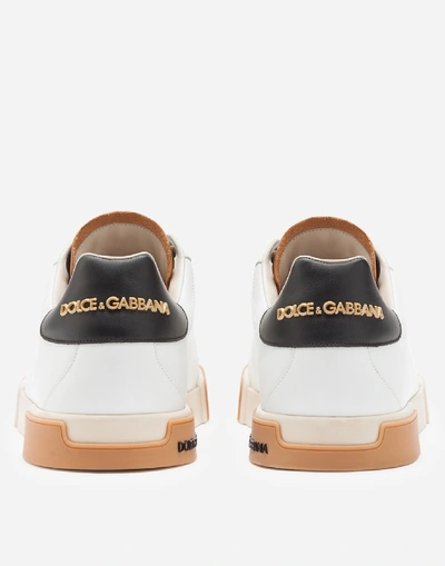 Shop Dolce & Gabbana Calfskin Nappa Portofino Sneakers In White/black