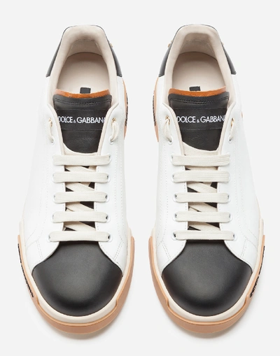 Shop Dolce & Gabbana Calfskin Nappa Portofino Sneakers In White/black