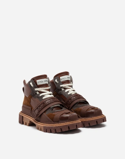 Shop Dolce & Gabbana Trekking Shoes With Logo In Brown