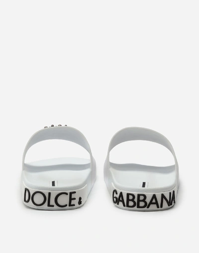 Shop Dolce & Gabbana Rubber And Calfskin Sliders With Patches Of The Designers