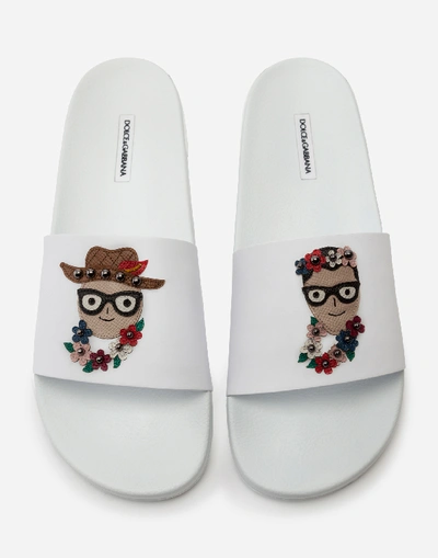 Shop Dolce & Gabbana Rubber And Calfskin Sliders With Patches Of The Designers