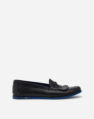 Shop Dolce & Gabbana Calfskin Mocassins In Black/blue