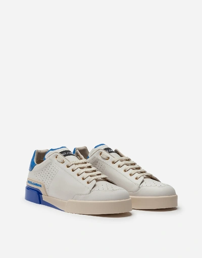 Shop Dolce & Gabbana Calfskin Nappa Portofino Sneakers With Painted Sole In White