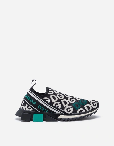 Shop Dolce & Gabbana Knit Fabric Sorrento Sneakers With Dg Mania Print In Multicolored