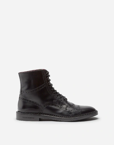 Shop Dolce & Gabbana Calfskin Full Brogue Ankle Boots