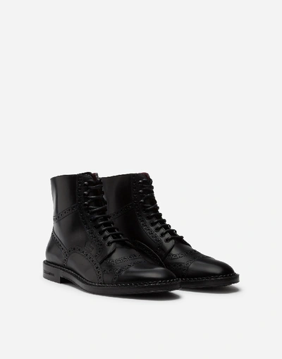 Shop Dolce & Gabbana Calfskin Full Brogue Ankle Boots