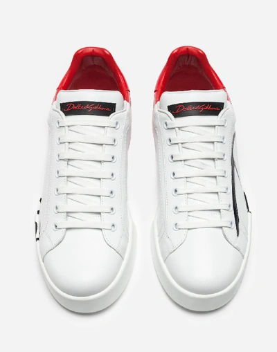 Shop Dolce & Gabbana Patent Calfskin Portofino Sneakers In White/red