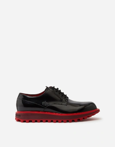 Shop Dolce & Gabbana Derby In Antik Calfskin With Extra Lightweight Two-tone Bottom In Black/red
