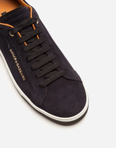 Shop Dolce & Gabbana Rome Sneakers In Split-grain Leather In Blue