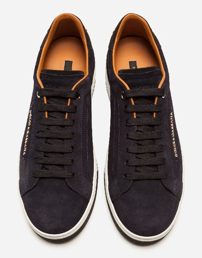 Shop Dolce & Gabbana Rome Sneakers In Split-grain Leather In Blue