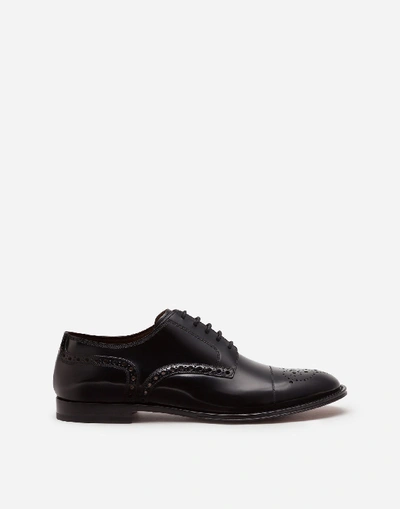 Shop Dolce & Gabbana Full Brogue Derby In Antik Calfskin In Black/brown