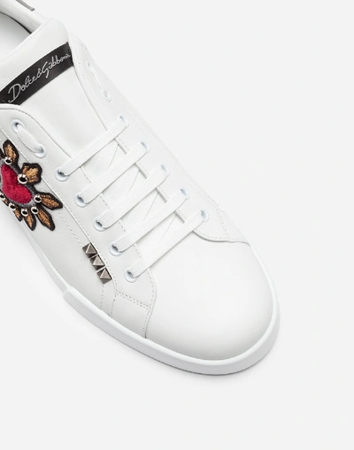 Shop Dolce & Gabbana Calfskin Nappa Portofino Sneakers With Patch